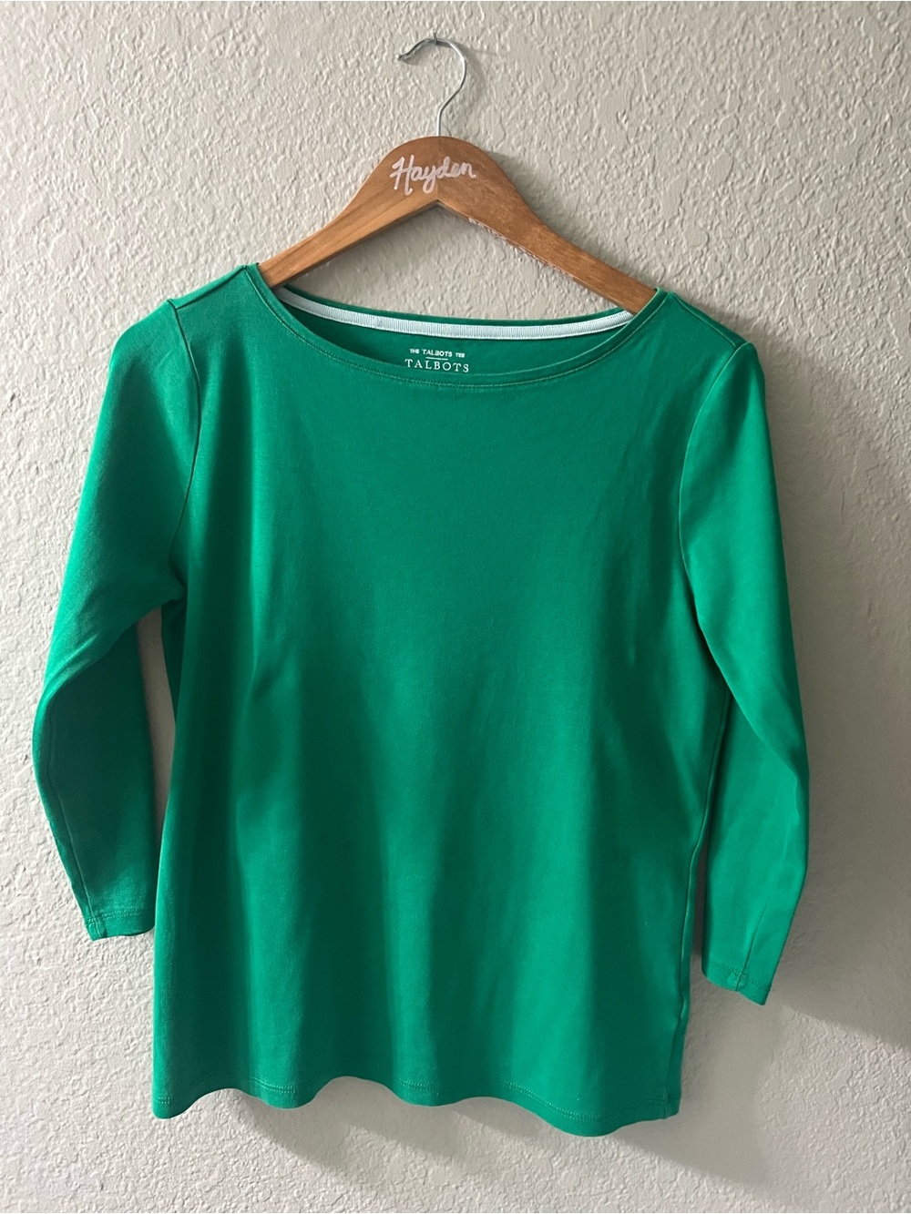 Talbots Emerald Green Boatneck 3/4 Sleeve Top